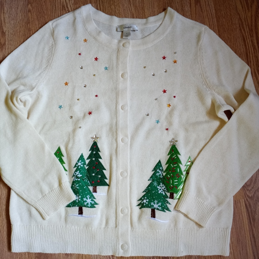 CJ Banks Ivory Holiday Cardigan